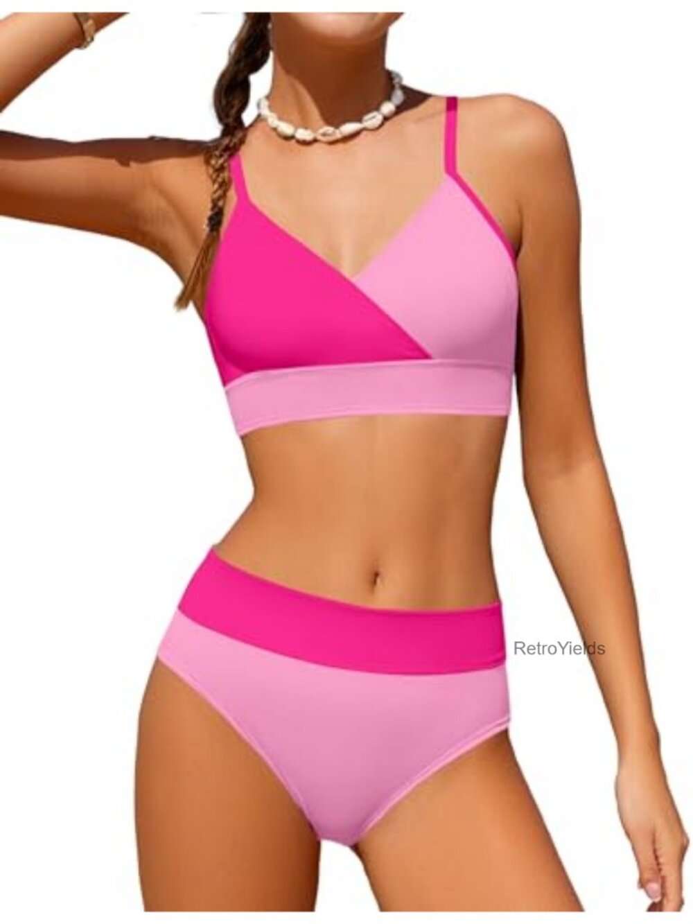 Girls 3 Piece Swimsuit Set V Neck Color Block Bikini with Cover Up Adjustable